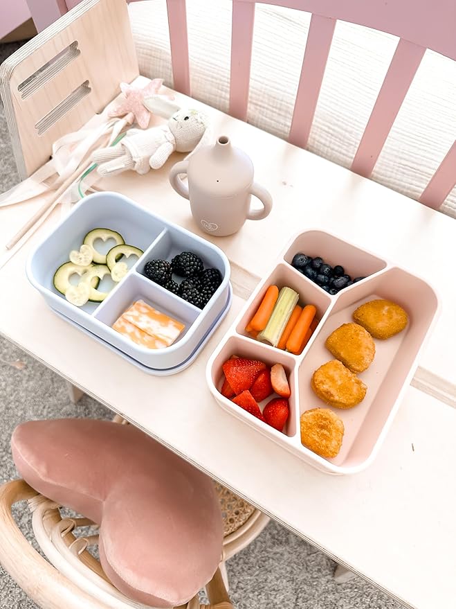 Ullabelle Leak Proof Bento Box Food-Grade Silicone Bento, BPA, Phthalate, Lead, & PVC Free - Bento Lunch Box for Daycare, Kids, & Adults - Leak Resistant Sets With Lids Snack Box Container (Pink 4)