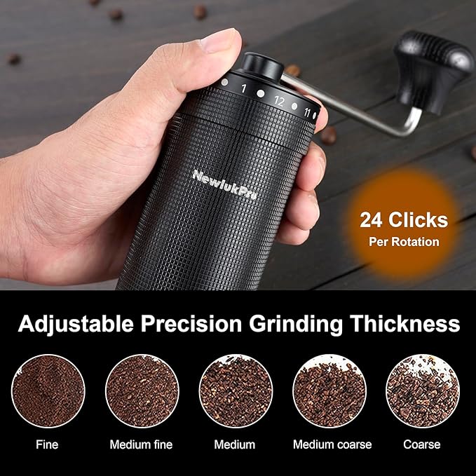 M7 Pro Manual Coffee Grinder,Titanium Coating Conical Burr,Hand Coffee Grinder with External 72 Grinding Scales,All-round Hand Grinder for Pour Over Drip French Press Espresso (Black)