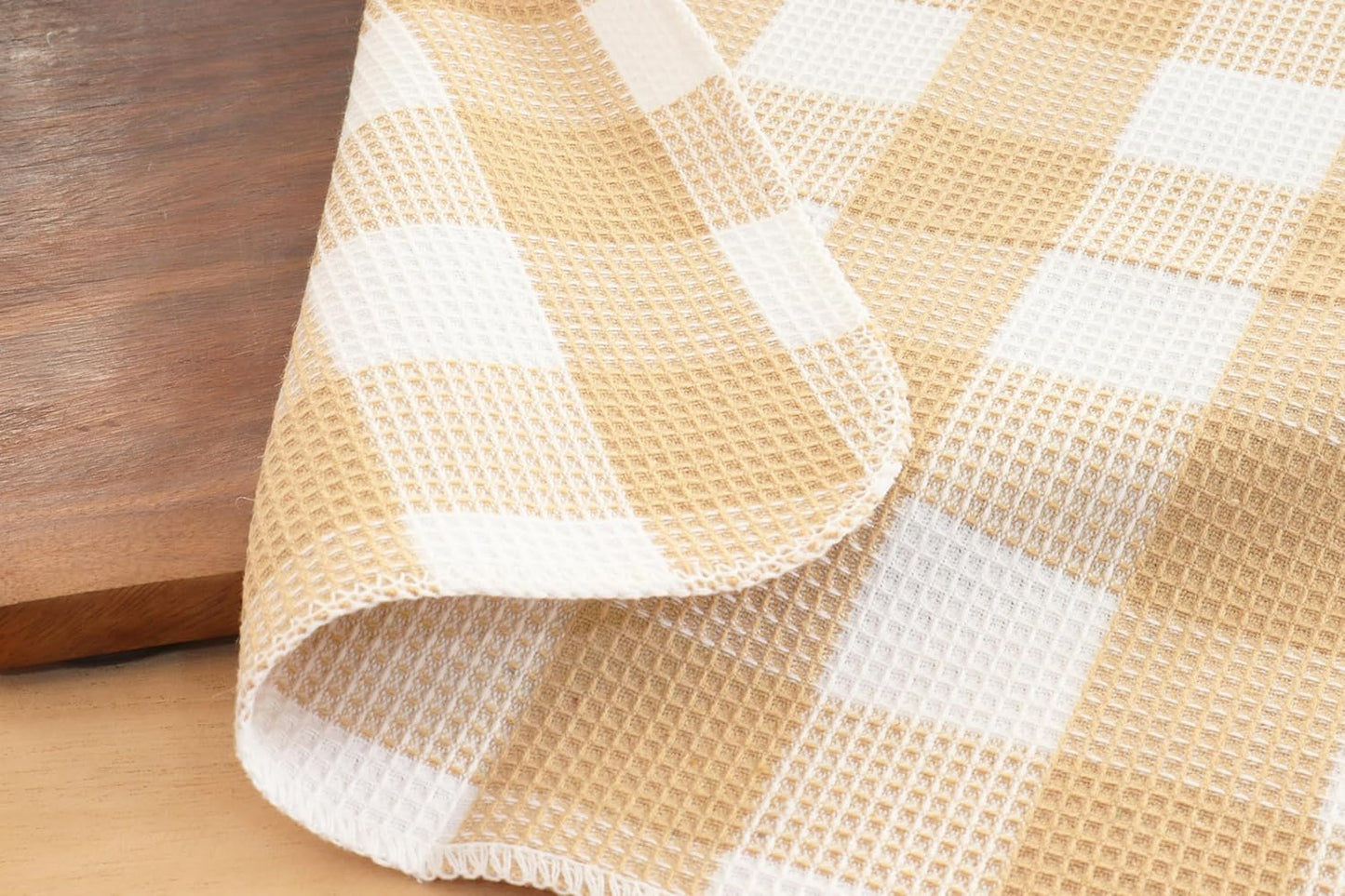PurpleEssences Waffle Weave Plaid Dish Cloths, 100% Cotton - 12 x 12 Inches, Ultra Soft Absorbent Quick Drying Dish Towels Buffalo Check Dish Rags for Kitchen, 8 Pack - Spring Summer - Beige & White