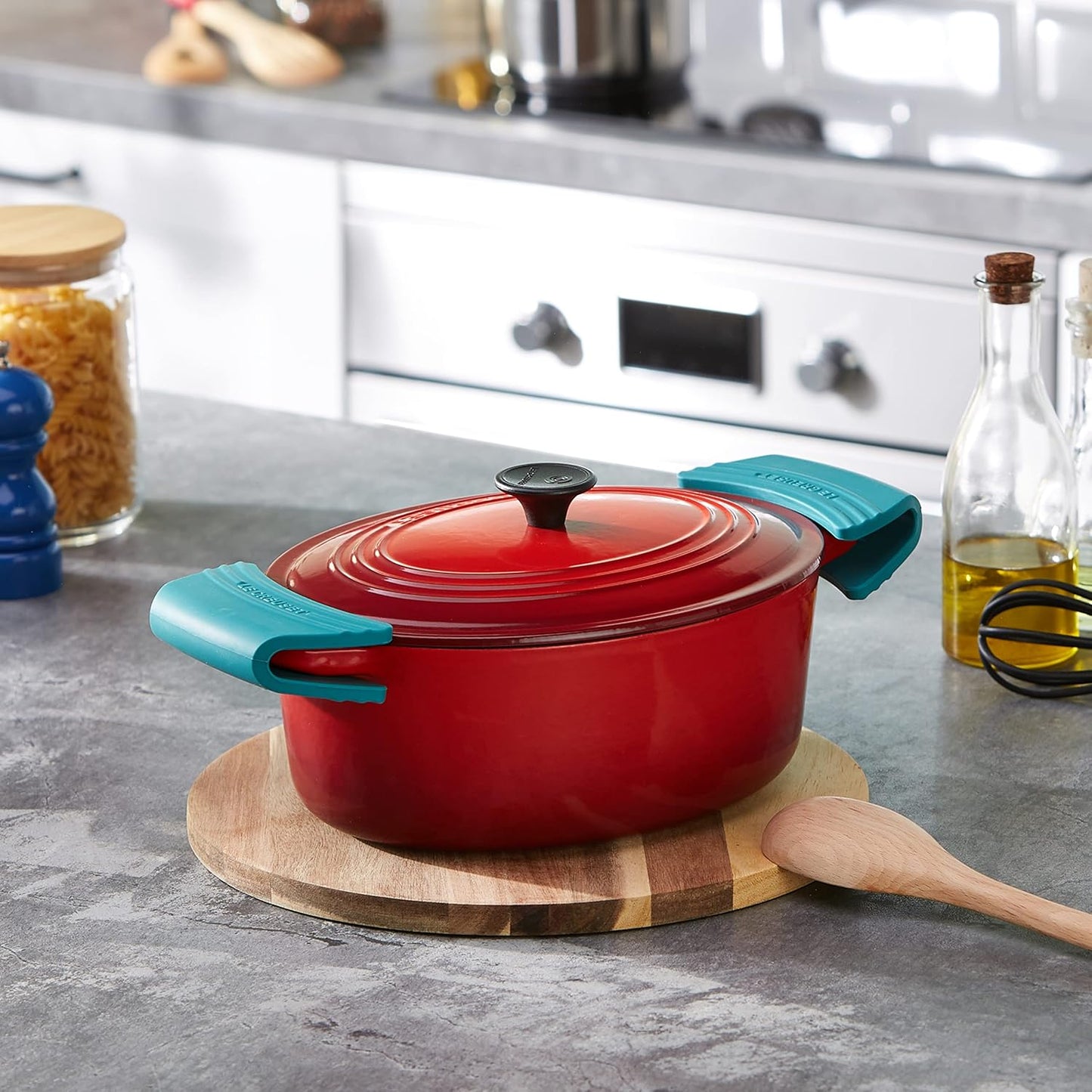 Le Creuset Silicone Set of 2 Handle Grips, 5" x 2 1/2" each, Caribbean