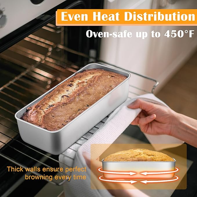 E-far Loaf Pan for Homemade Bread-4 Pack, 12” x 5” Large Stainless Steel Loaf Pans, Long Metal Bread Baking Mold for Banana Cake Meatloaf Sourdough Lasagna, Nontoxic & Dishwasher Safe