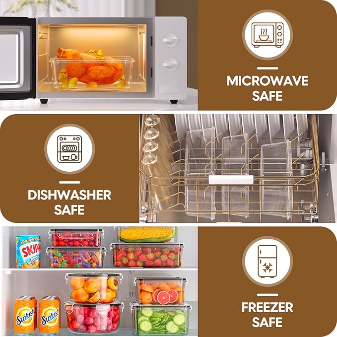 50 PCS Food Storage Containers with Lids Airtight (25 Containers & 25 Lids), 100% Leak Proof Meal Prep Container for Kitchen, BPA-Free Plastic(Polypropylene5), Microwave/Dishwasher Safe, Labels & Pen