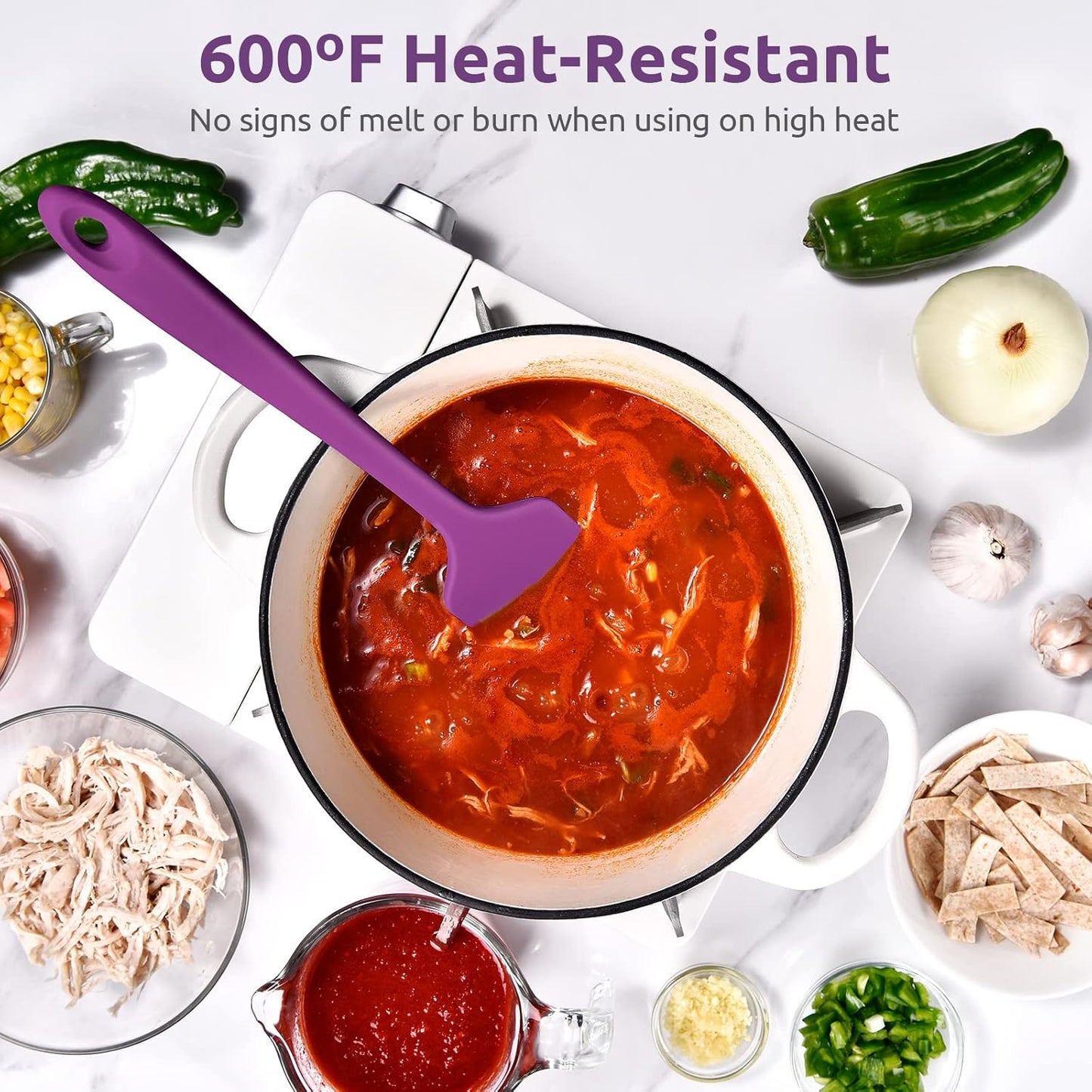 14in Extra Large Silicone Spatula: U-Taste 600ºF Heat Resistant Flexible Silicon Mixing Stirring Cooking Scraping Baking Bowl Scraper Seamless Spreader for Kitchen Nonstick Cookware (Purple)