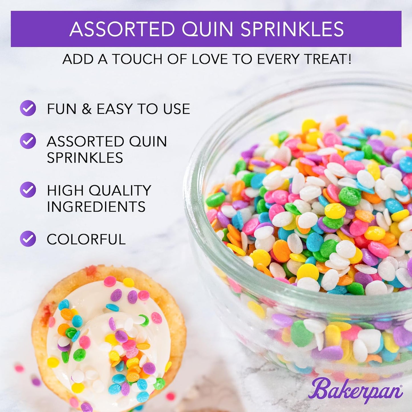 Bakerpan Heart Sprinkles for Baking, 4 Ounces Confetti Red Heart Sprinkles Edible, Made in USA