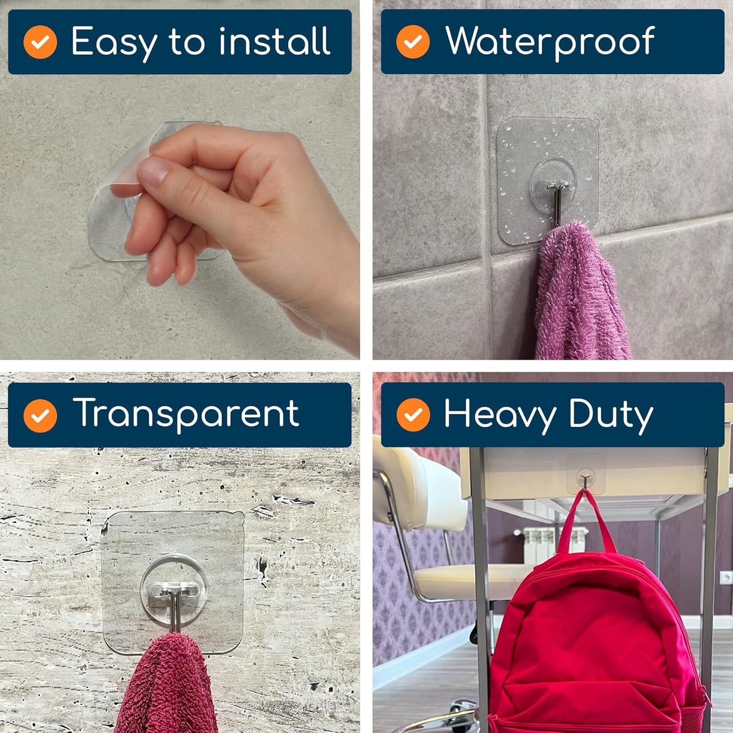 GLUIT Adhesive Wall Hooks for Hanging Heavy Duty 22 lbs Hooks for Walls No Damage 20 Pack