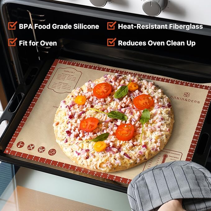 Silicone Baking Mat,28" x 20" Extra Thick Large Non Stick Sheet Mat with Measurement Non-slip Dough Rolling Mat,Reusable Food Grade Silicone Counter Mat for Making Cookies,Macarons,Bread and Pastry