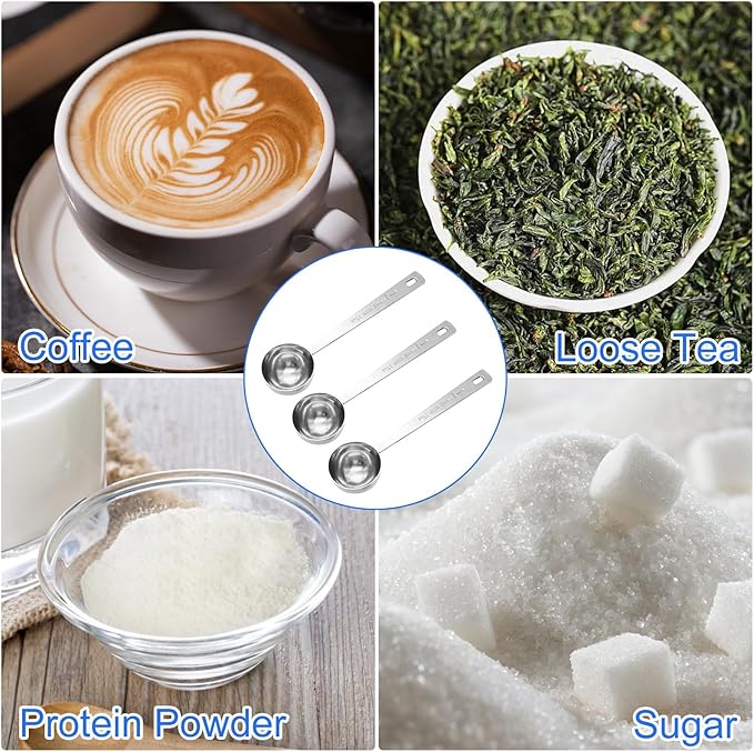 Timoo Coffee Measuring Scoop 1 Tablespoon long handle Stainless Steel spoon for Coffee, Milk Powder, Fruit Powder, Set of 5