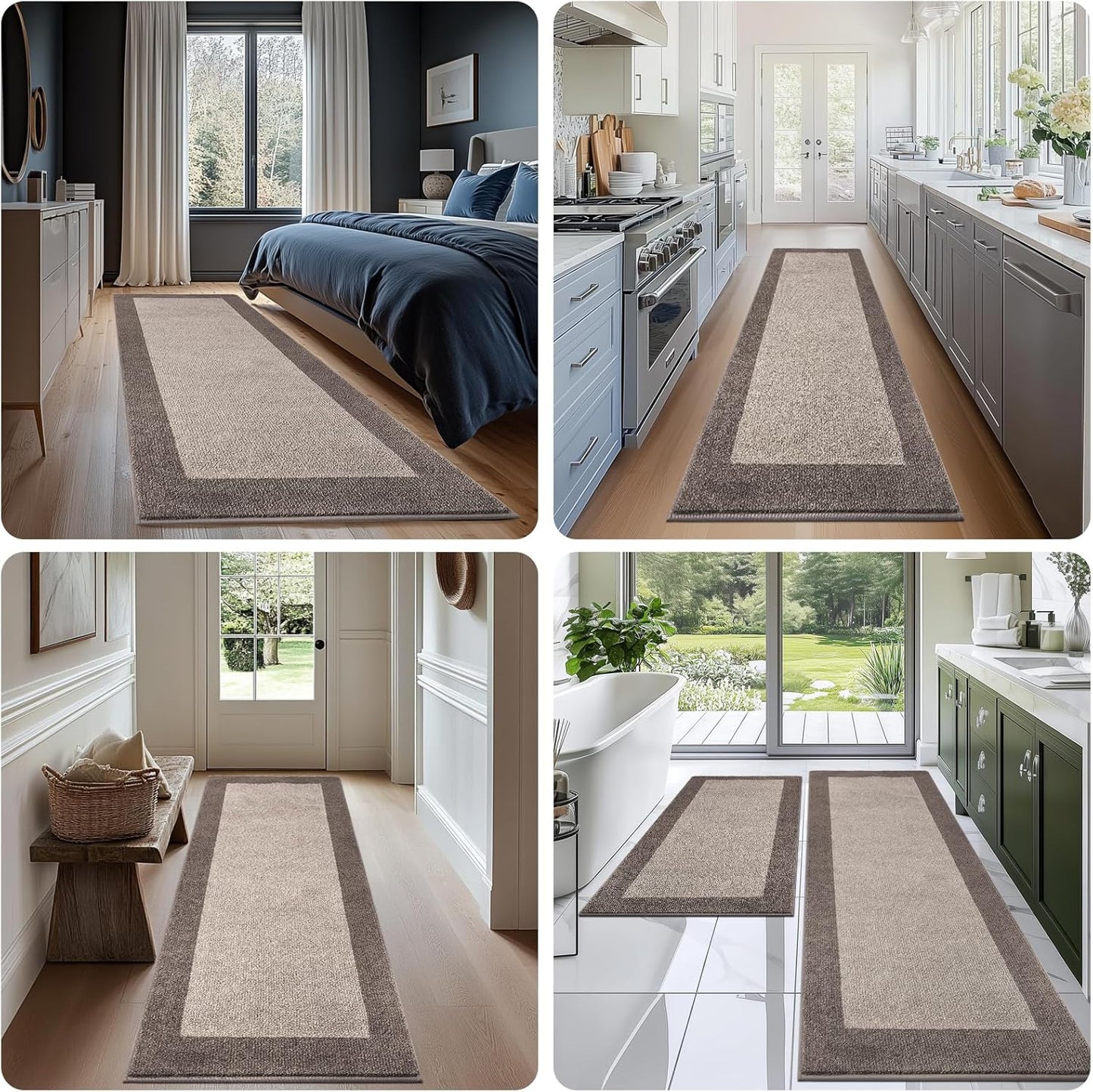 Machine Washable (24" x 36"+ 24" x 60"') Kitchen Rugs Set of 2, Non Slip Kitchen Mats for Floor, Absorbent Entrance Runner Rugs for Bedroom, Hallway, Bathroom, Door (Roll Packing)