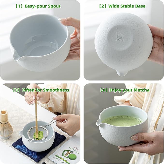 TEANAGOO Matcha Whisk Set,7 Pcs Matcha Set Lt.Grey,Matcha Kit for Ceremony,Matcha Tea Set for Making Breakfast/Latte,Matcha Whisk Set and Bowl with All Accessories,Gift for Matcha Lover/Friend/Family