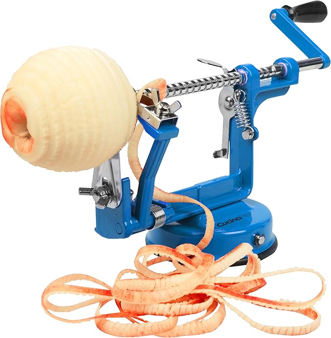 Apple Peeler and Corer - Durable, Heavy Duty Chrome Cast Iron with Powerful Countertop Suction, Hand Crank for Fruits, Apples, Potatoes or Veggies, Fall Picking Season and Holiday Pie Making Essential