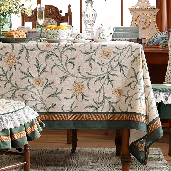 patdrea Designer Floral Linen Table Cloth for Sqaure Table,Vintage French Tablecloth,Small Colorful Decoration Cover for Kitchen Dining,Christmas,Tea Party,Thanksgiving,55"x55"-Littledaisy