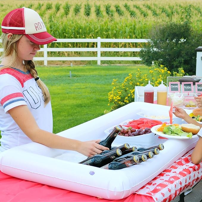 3PCS Inflatable Serving Trays Salad Ice Bar Food Drink Containers - BBQ Picnic Pool Party Supplies Buffet Luau Cooler,with a Drain Plug