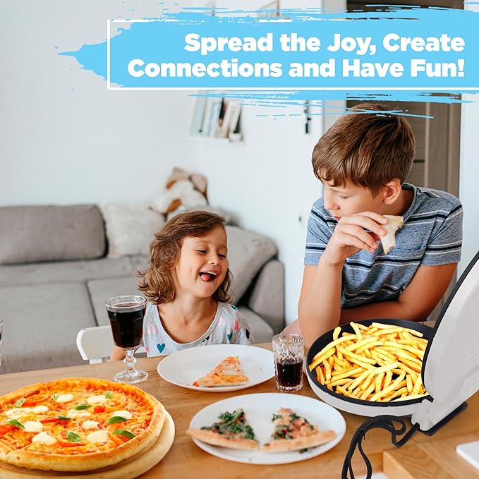 Courant Pizza Maker 12-inch Pizzas Machine, Newly improved Cool-touch Handle Non-Stick plates Pizza oven & Calzone Maker, Electric Countertop Oven for Home or School, 12” Indoor Grill/Griddle, Gray