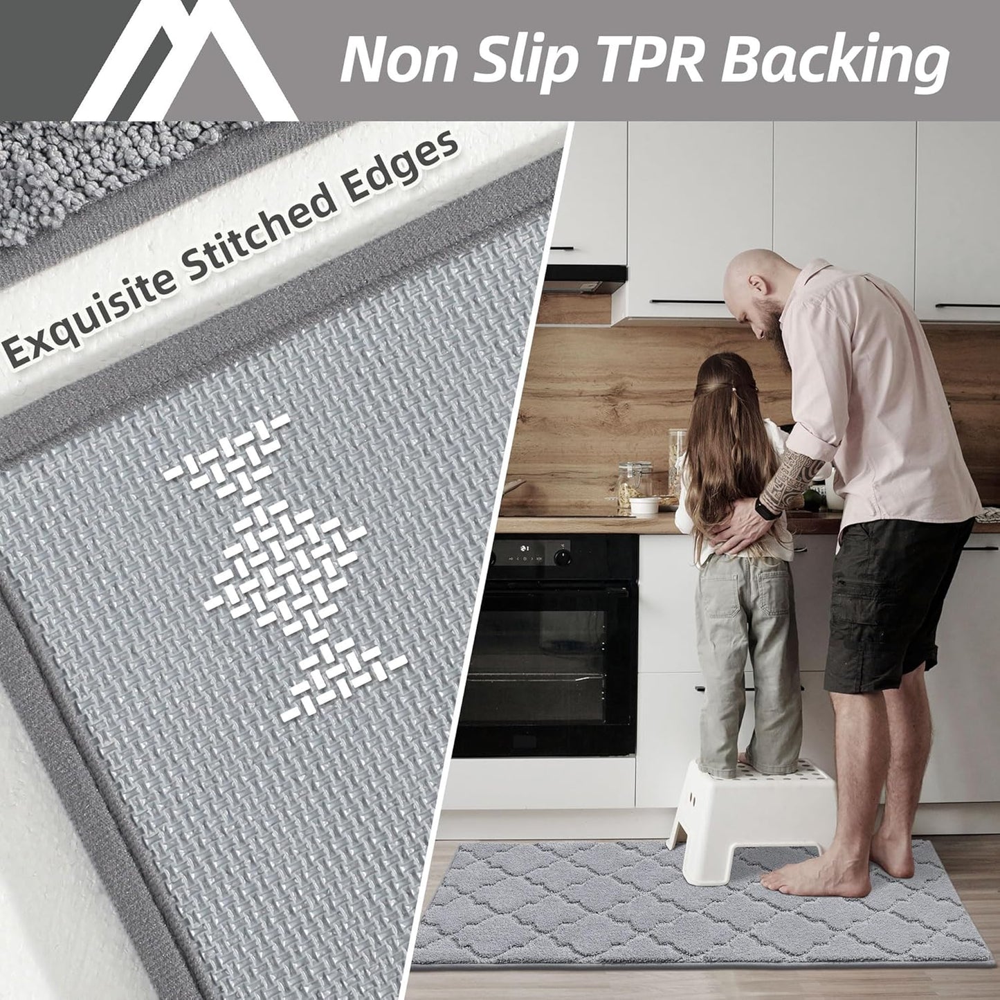 COSY HOMEER Soft Kitchen Rugs [2 PCS] for in Front of Sink Super Absorbent Kitchen Floor Mats and Mats 24x35 Inch/24X60 Non-Skid Kitchen Mat Standing Mat Washable,Polyester,Grey