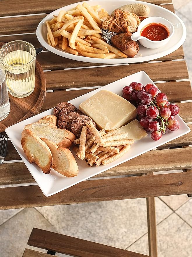 DOWAN 14" Serving Trays, Serving Platters, Ceramic Serving Platters and Trays, Rectangle Plates, Set of 3, for Weddings, Parties, Oven, Microwave, Dishwasher, Heat Resistant, Easy to Clean, White