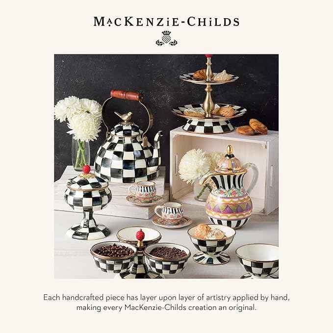 MACKENZIE-CHILDS Enamel Colander, Decorative Kitchen Strainer, Small, Black-and-White Courtly Check