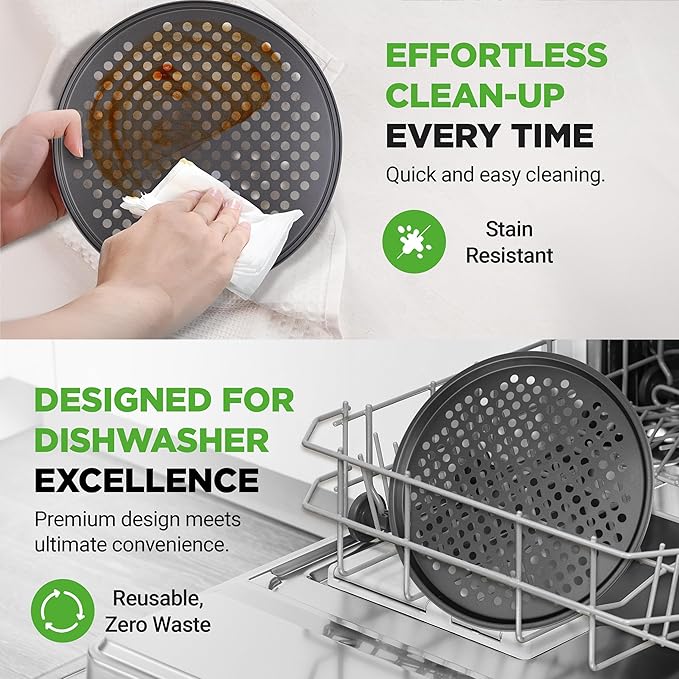 NutriChef 12.8 Inch Nonstick Pizza Pan for Oven - Carbon Steel Pizza Baking Tray with Airflow Holes - Premium Bakeware for Fresh & Frozen Pizza, Dishwasher Safe - Gray
