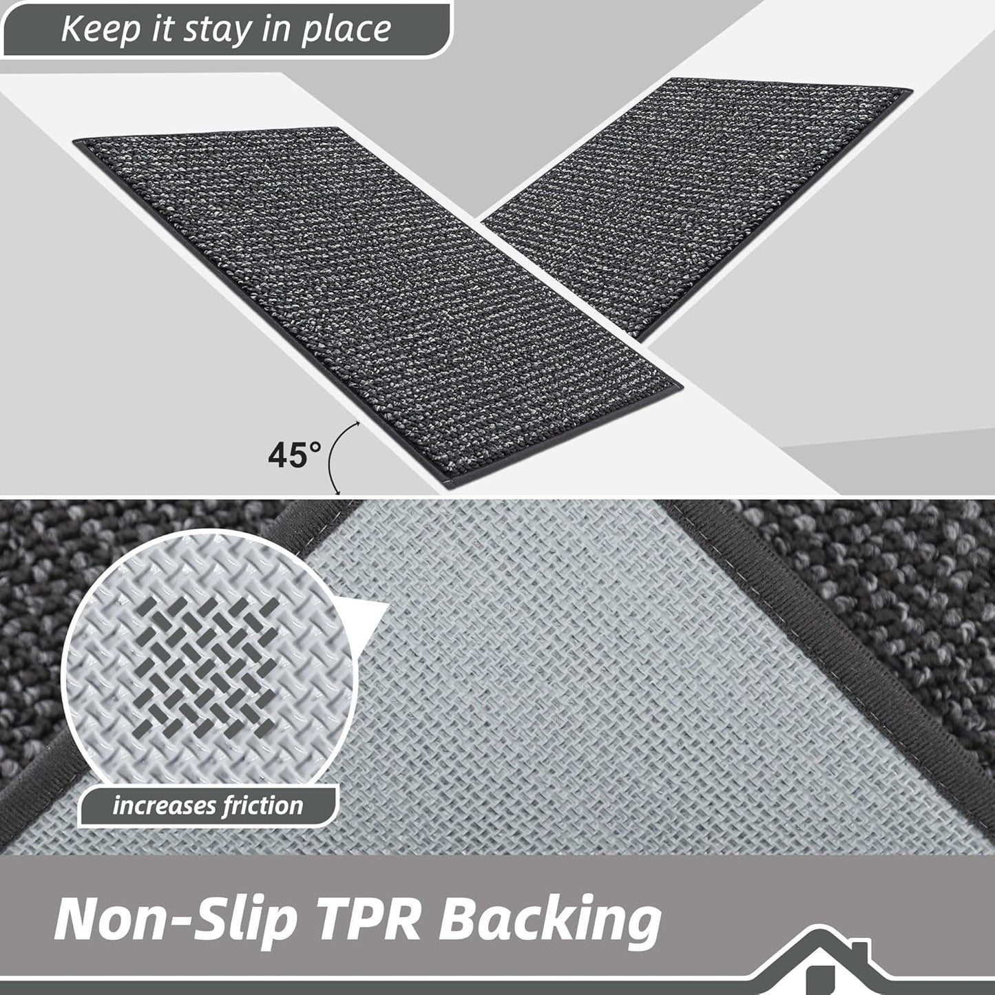 BEQHAUSE Kitchen Runner Rugs 24"x60", Non-Slip Kitchen Mats for Floor, Super Absorbent and Stain Resistant Kitchen Rug, Machine Washable Rugs for Kitchen, Hallway, Laundry & Sink, Charcoal