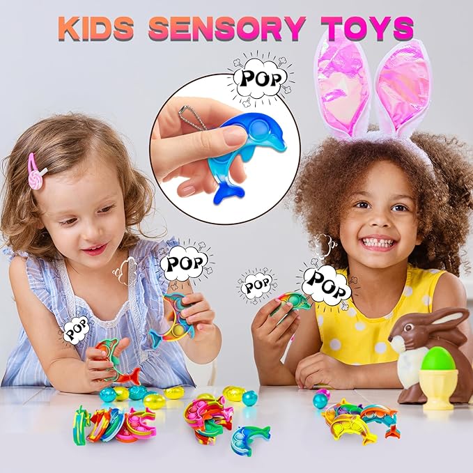 Pop Fidget Toys Bulk Its Kids Party Favors 30 PCS Cute Dolphin Mini Pop Keychain It Sensory Fidget Toy Pack Fidgets for Classroom Prizes for Kids Students Carnival Prizes Birthday Goodie Bag Stuffers