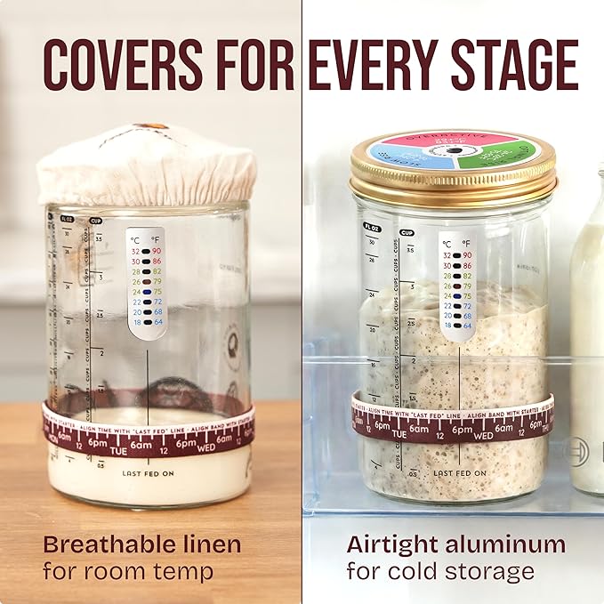 Superbaking Sourdough Starter Jar, Beginner Sourdough Starter Kit, 34oz Wide Mouth Sour Dough Glass Jar with Guides & Recipes, Sourdough Bread Baking Supplies, Sourdough Container Crock
