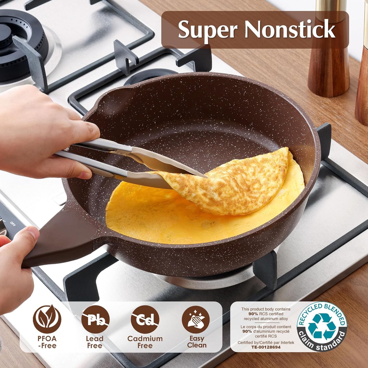 SENSARTE Nonstick Deep Frying Pan Skillet, 10-inch Saute Pan with Lid, Stay-Cool Handle, Cooking Pan, Healthy Stone Cookware Induction Compatible