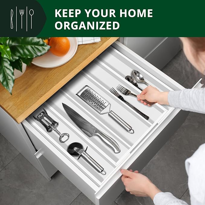 ROYAL CRAFT WOOD Luxury Bamboo Kitchen Drawer Organizer - Silverware Organizer - Utensil Holder and Cutlery Tray with Grooved Drawer Dividers for Flatware and Kitchen Utensils (5 Slot, White)
