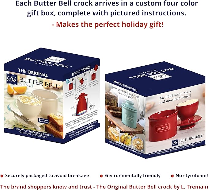 Butter Bell - The Original Butter Bell crock by L Tremain, a Countertop French Ceramic Butter Dish Keeper for Spreadable Butter, Café Matte Collection, Stone