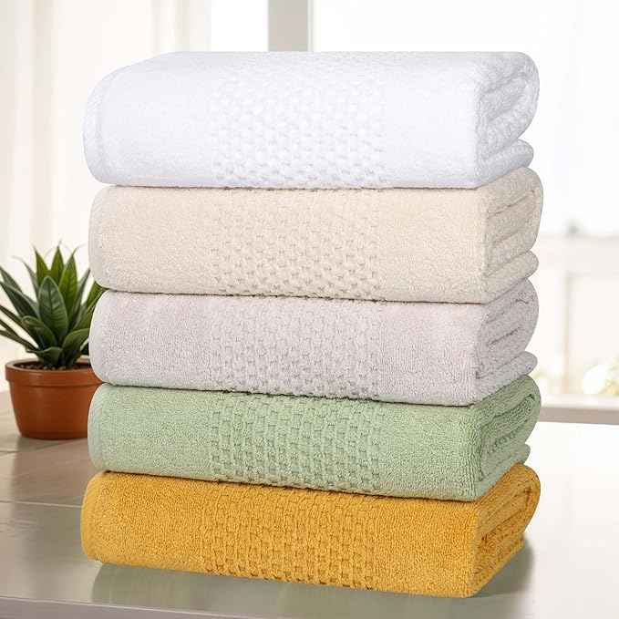 Superior Playa Zero Twist Cotton Medium Weight Small Towels, for Kitchen, Bathroom, Shower, Spa, Plush, Quick Dry, Ultra-Soft Essentials, Waffle Textured, Face Towels Washcloths, Set of 12, White