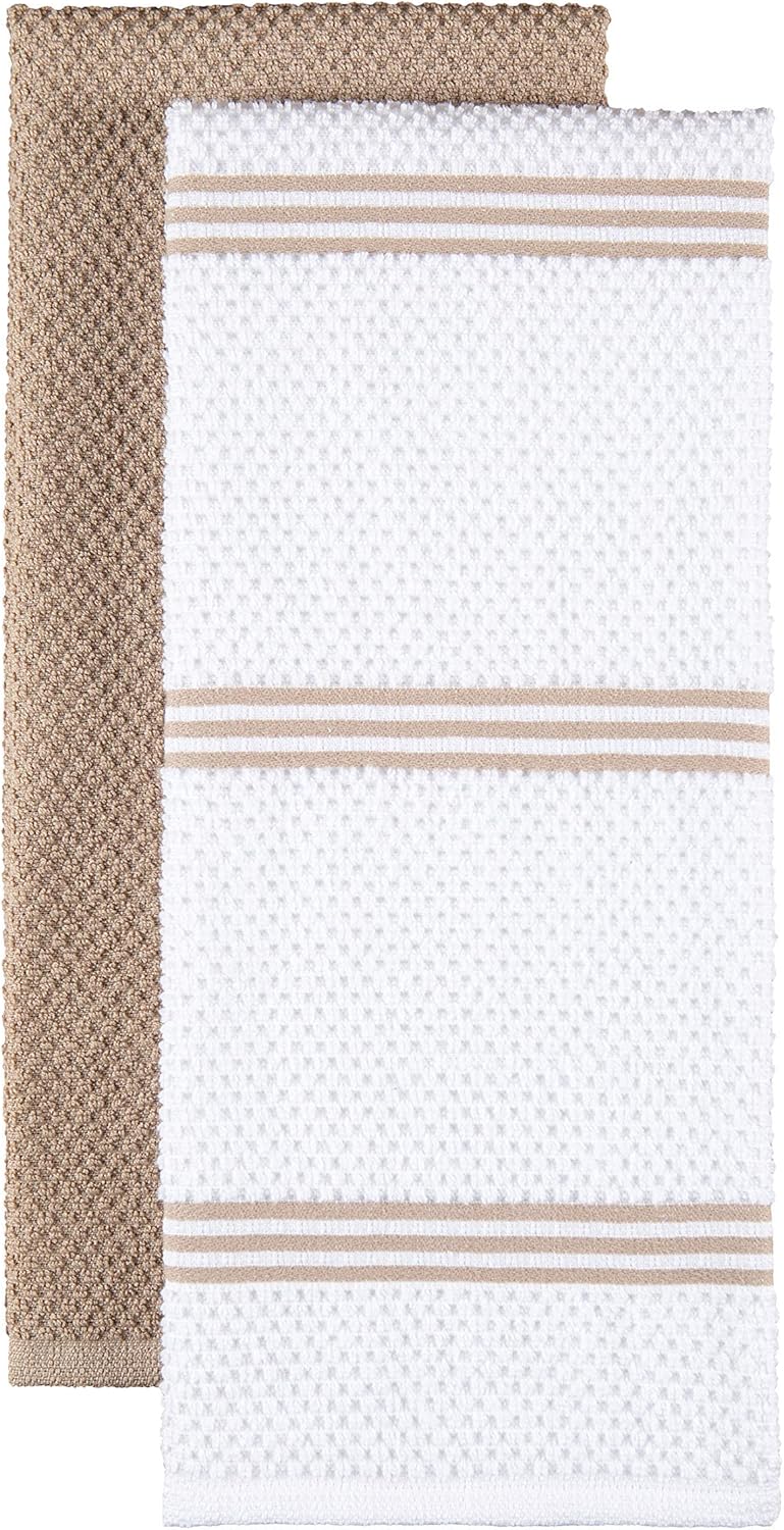 Sticky Toffee 9-Piece Kitchen Set – Tan 100% Cotton Terry Dish Towels, Dishcloths, Oven Mitts, and Pot Holders with Non-Slip Silicone Grip, Oeko-Tex Cotton