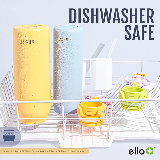 Ello Pop & Fill 32oz Stainless Steel Water Bottle with Quick Fill Technology, Double Walled and Vacuum Insulated Metal, Leak Proof Locking Lid, Sip and Chug, Reusable, BPA Free, Aurora