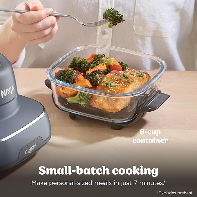 Ninja Crispi 4-in-1 Glass Air Fryer | 450°F | Non-Toxic | 4QT & 6-Cup Glass Containers w/Lids | Microwave, Freezer, Dishwasher Safe | Max Crisp, Air Fry, Bake, Recrisp | Cyberspace Gray, FN101GY