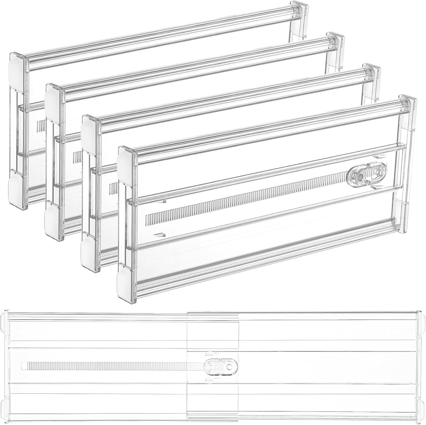 Vtopmart 4 Pack 6" Tall Upgrade Drawer Dividers for Big and Deep Drawer, 12.8"-22.3" Adjustable Expandable Dresser Drawer Organizer, Clear Plastic Separators for Dresser, Baby Supplies, Kitchenware