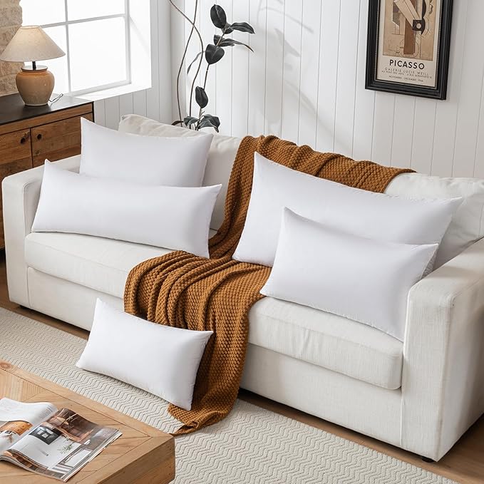 14x36 Lumbar Pillow Inserts for Bed, 2 Pack - Feather and Down Throw Pillow Inserts for Living Room Couch Bed Sofa