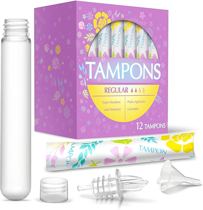 GoPong Tampon Flasks 12 Pack (18 oz Total) - Hidden Alcohol Travel Flasks for Women - Secret Liquor Containers for Nightclubs, Festivals, Cruises, and Sports Events – Includes Funnel & Spout