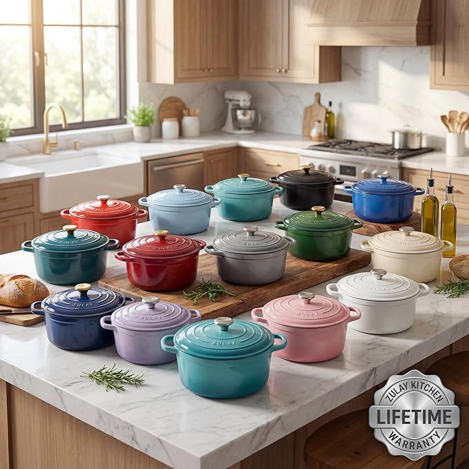 Zulay Kitchen 5 Quart Enameled Cast Iron Dutch Oven Pot with Lid – Premium Durability & Oven Safe up to 500°F – Heavy Duty Cookware Perfect for Bread Baking, Stews, Braising & Roasting – Green