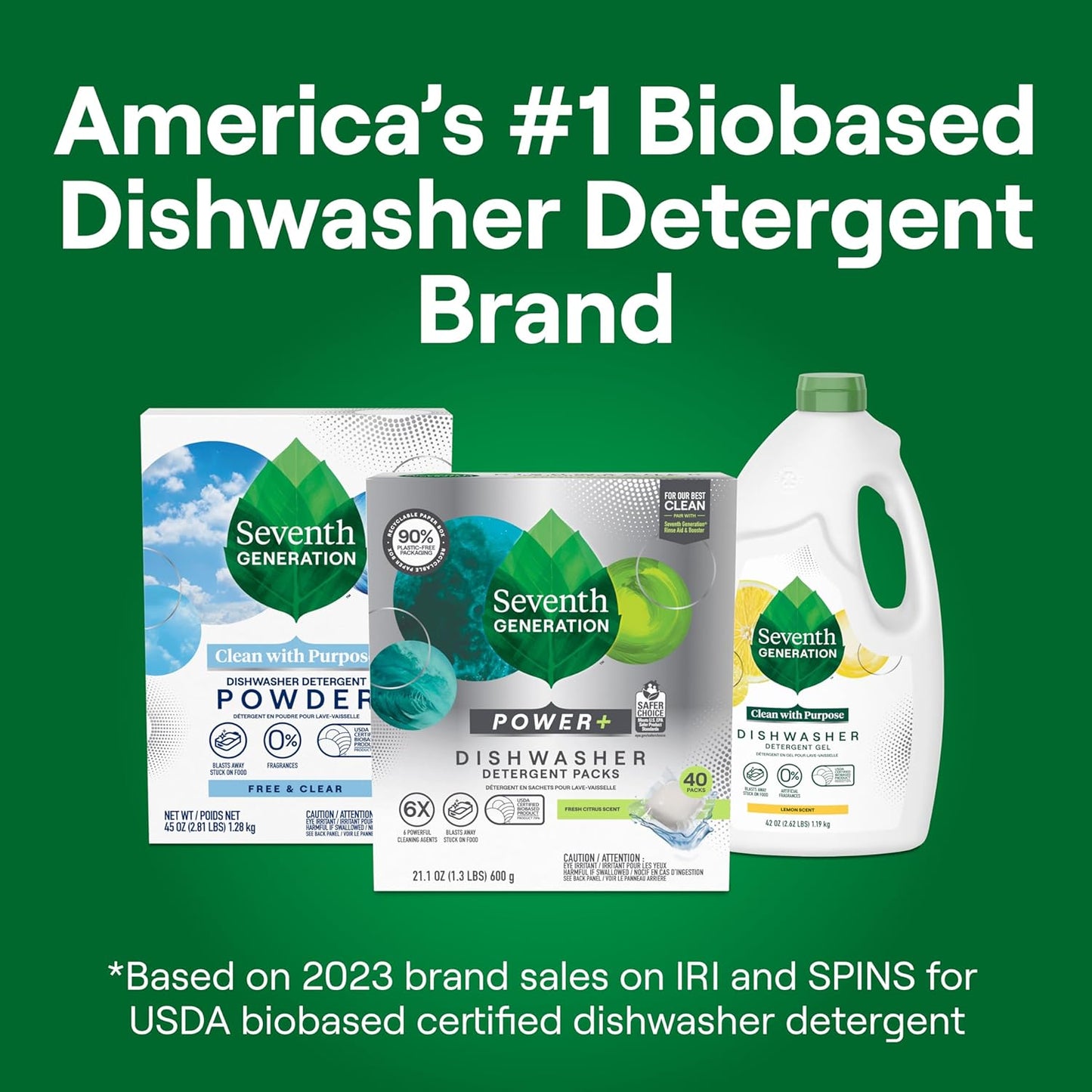 Seventh Generation Power Plus Dishwasher Detergent Packs Fresh Citrus scent Pack of 6 for sparkling dishes Dishwasher tabs, 15 count