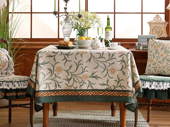patdrea Designer Floral Linen Table Cloth for Sqaure Table,Vintage French Tablecloth,Small Colorful Decoration Cover for Kitchen Dining,Christmas,Tea Party,Thanksgiving,55"x55"-Littledaisy