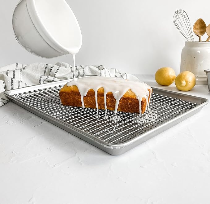 USA Pan 1607CR Bakeware Extra Large Sheet Baking Pan and Bakeable Nonstick Cooling Rack Set, XL, Metal