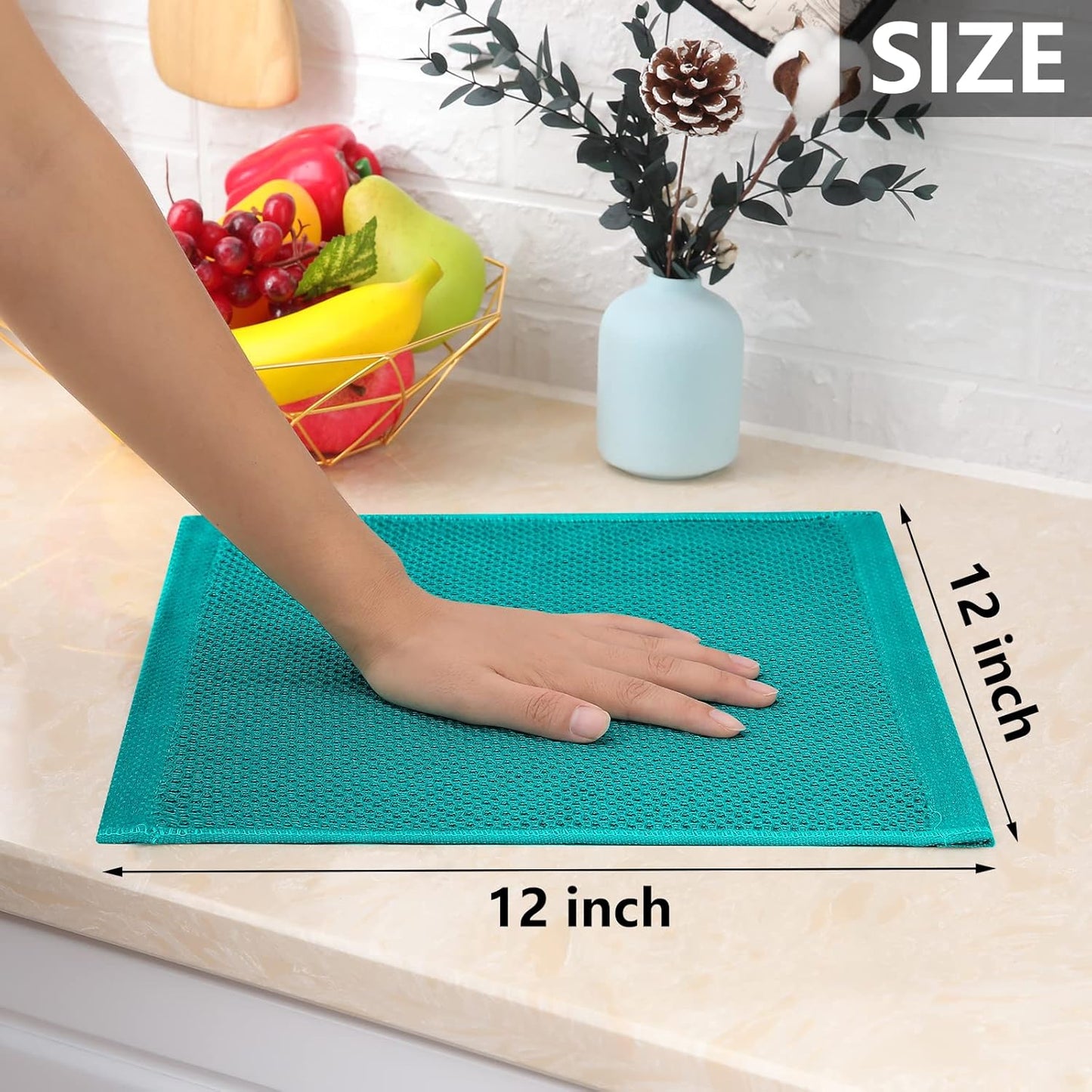Homaxy 100% Cotton Waffle Weave Kitchen Dish Cloths, Ultra Soft Absorbent Quick Drying Dish Towels, 12 x 12 Inches, 6-Pack, Teal