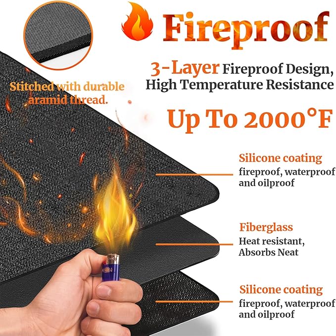 65 ×48 inches Under Grill Mats for Outdoor Grill/ Fireproof Fire Pit Mat Fireplace Mat, Double-Sided Fireproof Grill Pad, Oil-Proof Waterproof BBQ Mat Pads Protector for Deck Patio Smokers Gas Grills