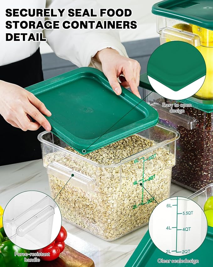 8QT Clear Food Storage Containers: 4 PCS[Food Grade][Hot&Cold Resistant] NSF Food Storage Containers with Lids for Home Restaurant Kitchen Storage Pizza Proof Dough, BPA Free N1