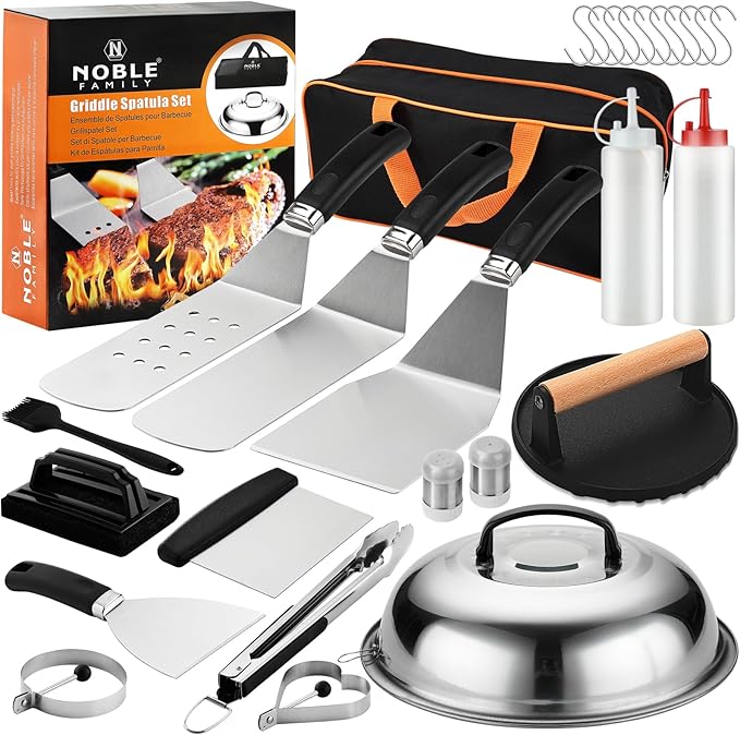 27 PCS Griddle Accessories Kit, Flat Top Grill Accessories Set for Camping, Professional Griddle Spatula Set with Melting Dome, Burger Press for Outdoor BBQ Cooking