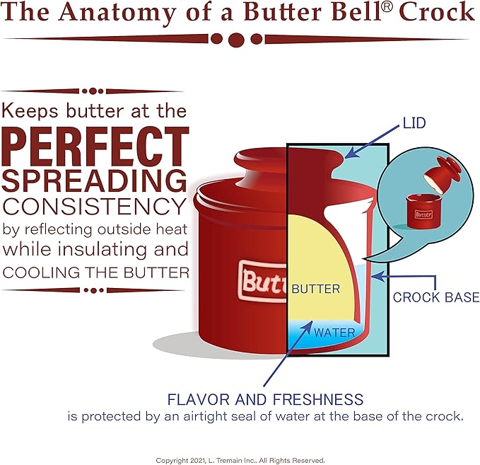 Butter Bell - The Original Butter Bell Crock by L. Tremain, a Countertop French Ceramic Butter Dish Keeper for Spreadable Butter, French Ceramic Butter Dish Keeper, Specialty (Bronze Matte)