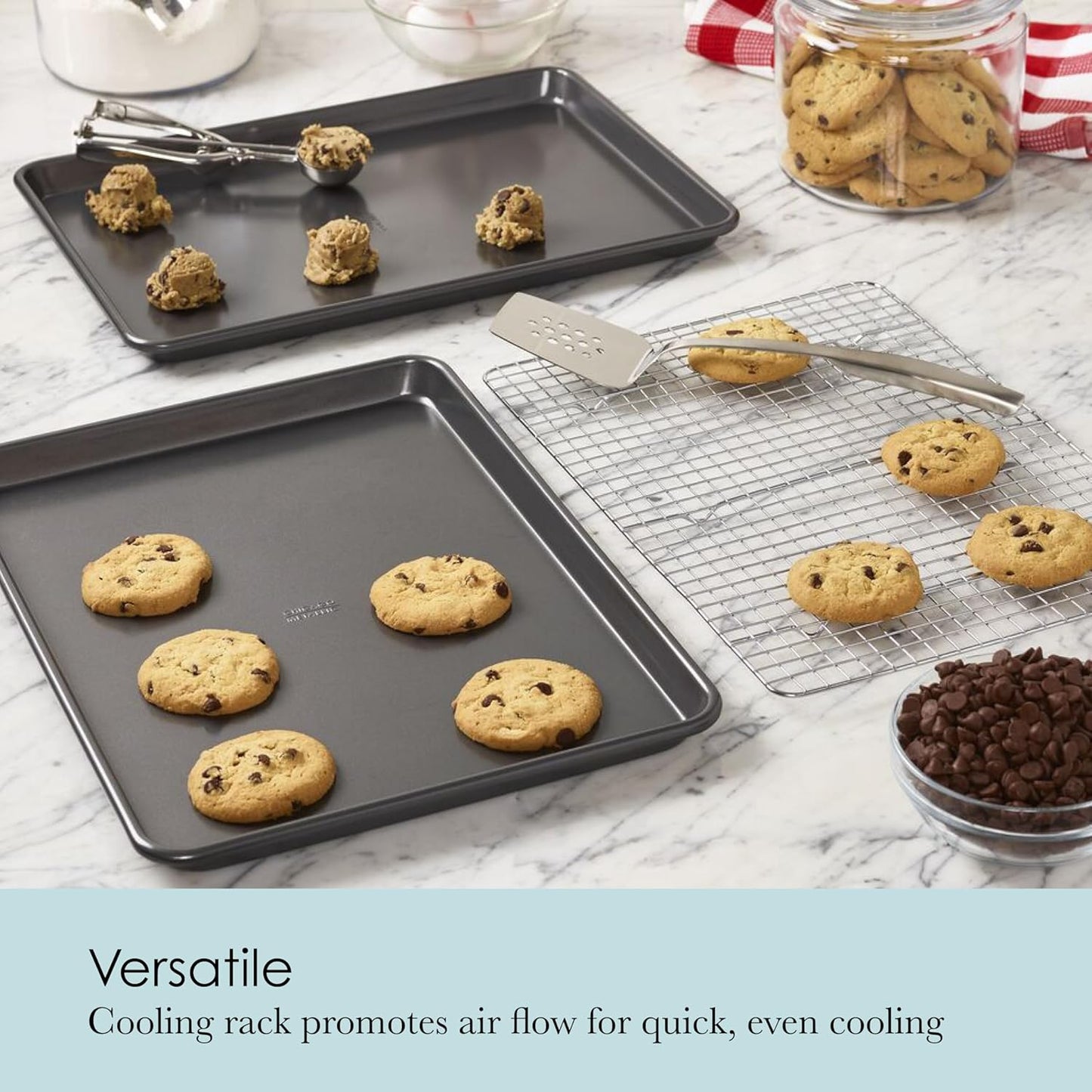 Chicago Metallic Professional Non-Stick Cookie and Jelly-Roll Pan Set with Cooling Rack, 17 by 12.25 Inches
