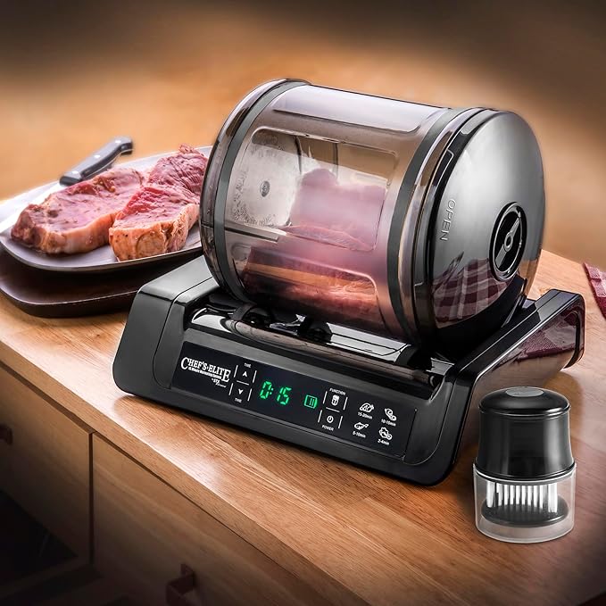 STX International Chef's Elite Vacuum Marinator & Tumbler | Marinate Meat & Vegetables in 15 Minutes | Adjustable Timer | Auto Shut-Off | Meat Tenderizer Included