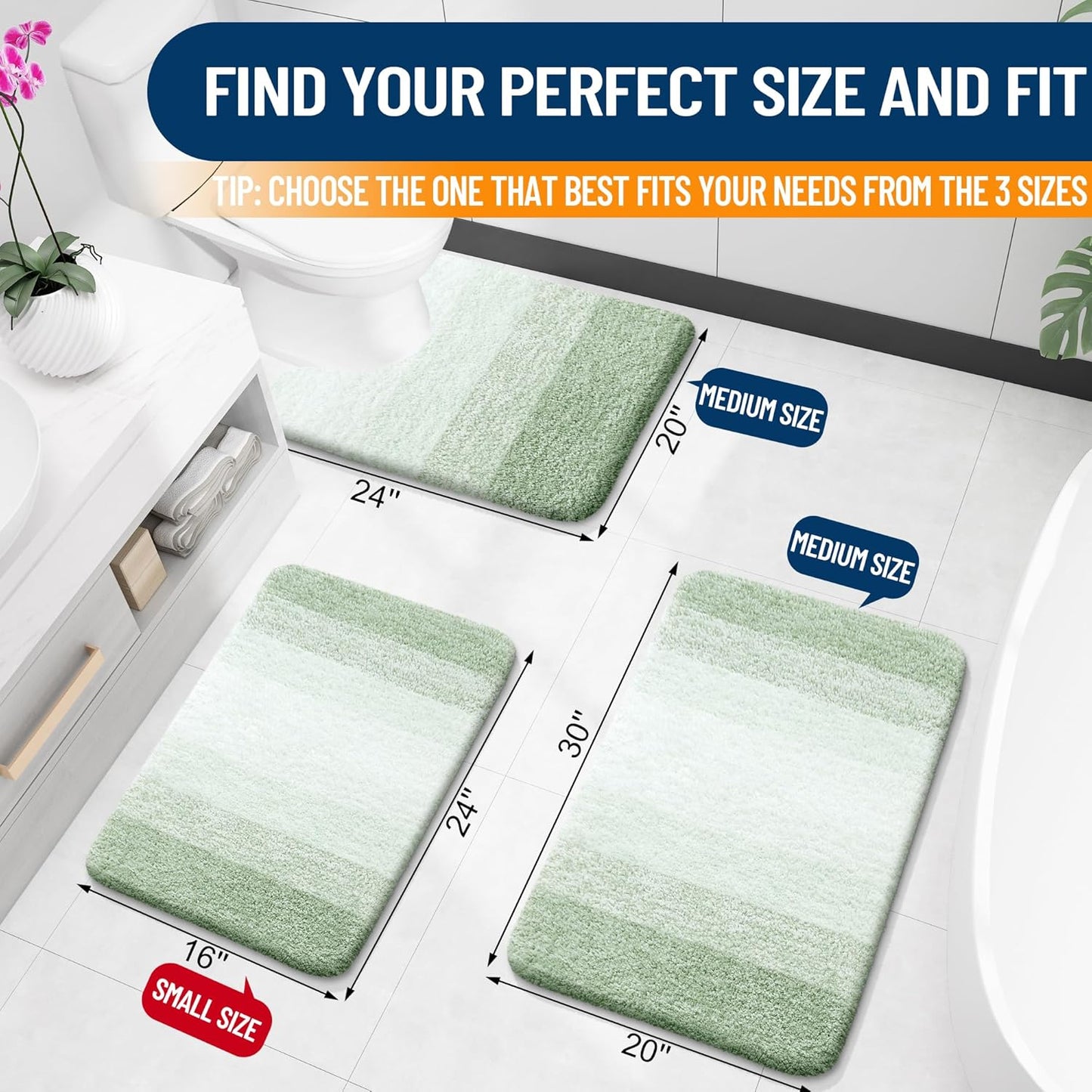 OLANLY Bathroom Rugs Mat 24x16, Extra Soft Absorbent Microfiber Bath Rugs, Rubber Backing, Quick Dry, Machine Washable Bath Mats for Bathroom Floor, Tub and Shower, Home Decor Accessories, Sage Green