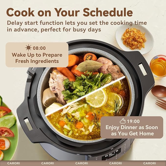 12-in-1 Electric Pressure Cooker 8 Quart, 1200W olla de presion Multi-Cooker with Non-Stick Ceramic Pot, Slow Rice Cooker, Saute, Steamer, Yogurt & Food Warmer, Delay Timer, Silver