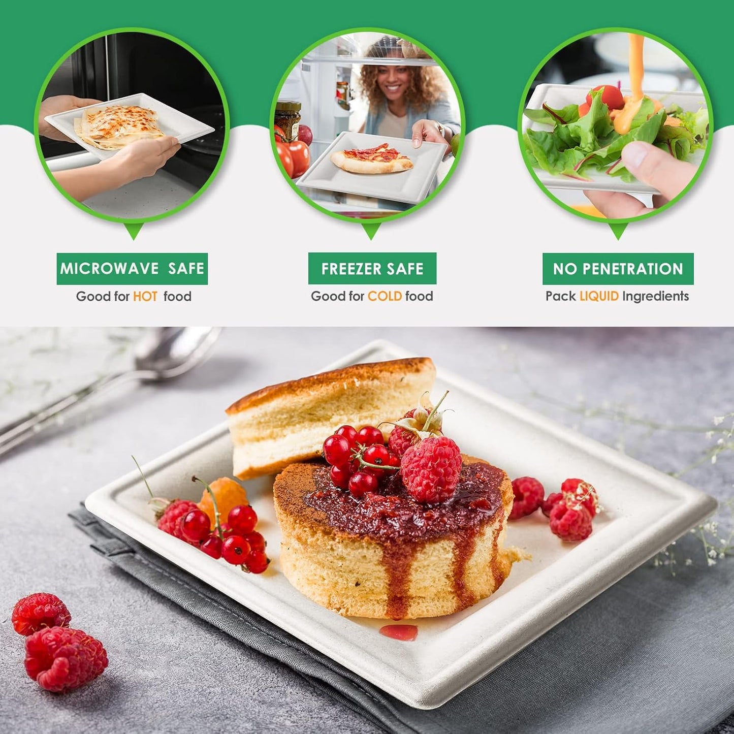 Gezond 100 Pack Compostable Square Paper Plates 6 Inch Disposable Paper Plates Heavy Duty Square Dinner Plates for Party Eco-friendly White Salad Plates
