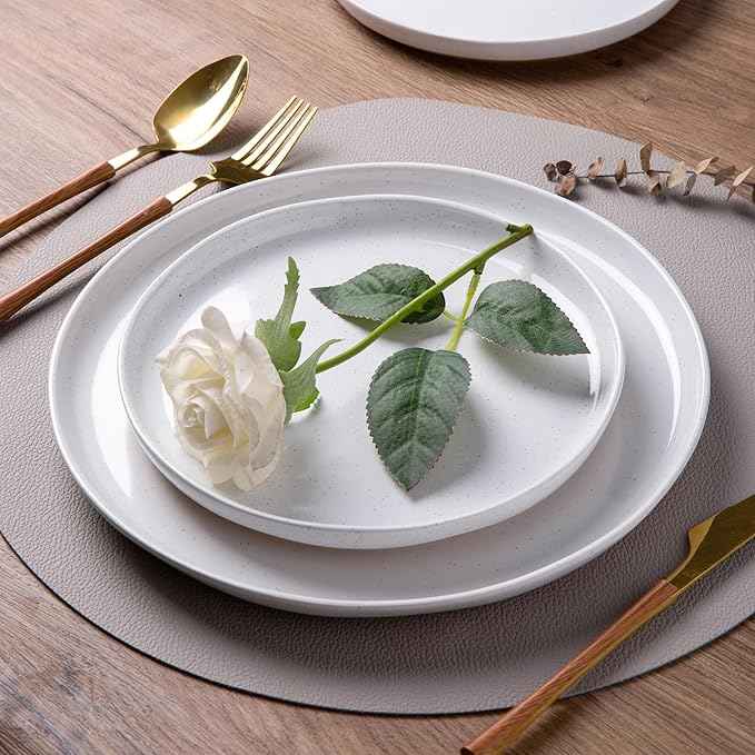 AmorArc Ceramic Dinnerware Sets for 4, 12 Pieces Handpainted Plates and Bowls Set with Rustic Terracotta Underside, Scratch Resistant Stoneware Dishes Set, Dishwasher & Microwave Safe, White