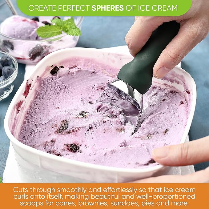 Spring Chef Professional Ice Cream Scoop with Soft Grip Handle - Heavy Duty Ice Cream Scooper for Cookie Dough, Frozen Yogurt, Gelato, Sorbet, Melon - Dishwasher Safe Kitchen Tool - Pine Green